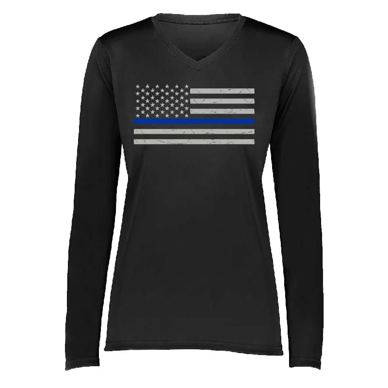 Athletic, Polyester, Women's Classic Long Sleeve Thin Blue Line Shirt