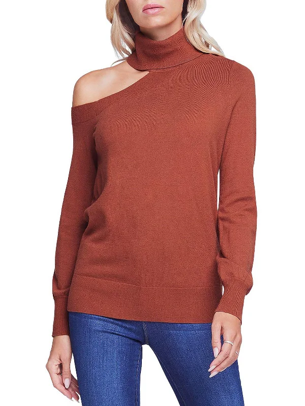 Womens Ribbed Trim One Shoulder Sweater