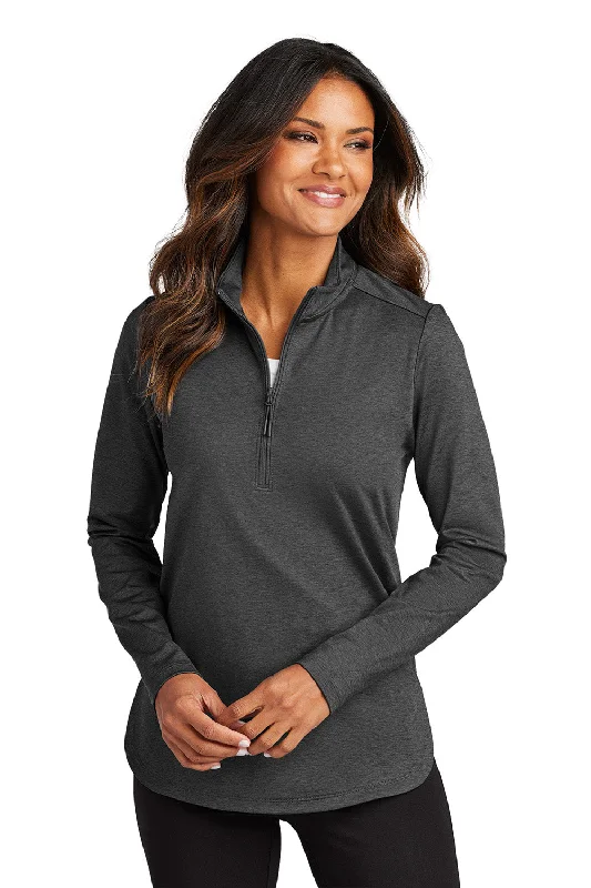 Port Authority Womens C-FREE Double Knit Moisture Wicking 1/4 Zip Sweatshirt - Heather Steel Grey - New