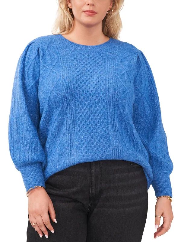 Plus Womens Cable Knit Pull Over Crewneck Sweater