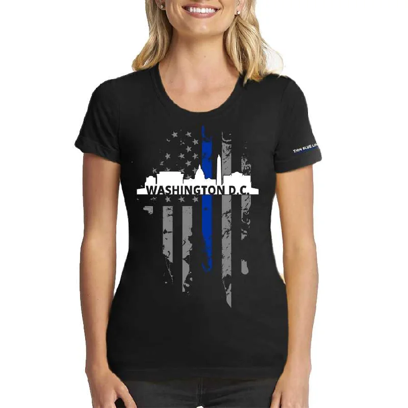 Women's T-Shirt, Thin Blue Line Washington D.C. Skyline