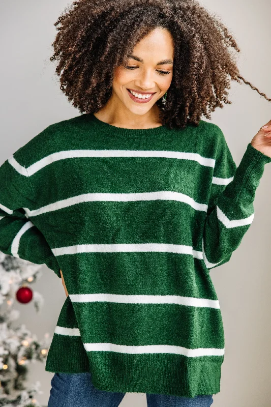 Better Together Hunter Green-White Striped Sweater