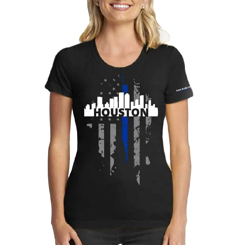 Women's T-Shirt, Thin Blue Line Houston Skyline