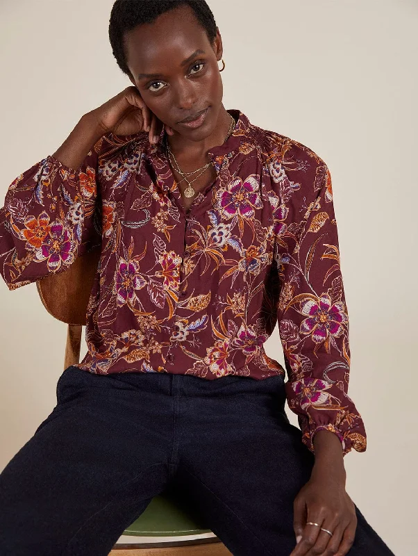 Suzanne LENZING™ ECOVERO™ Woodland Print Floral Blouse | Colour Garnet