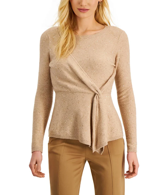 Womens Metallic Knit Pullover Sweater