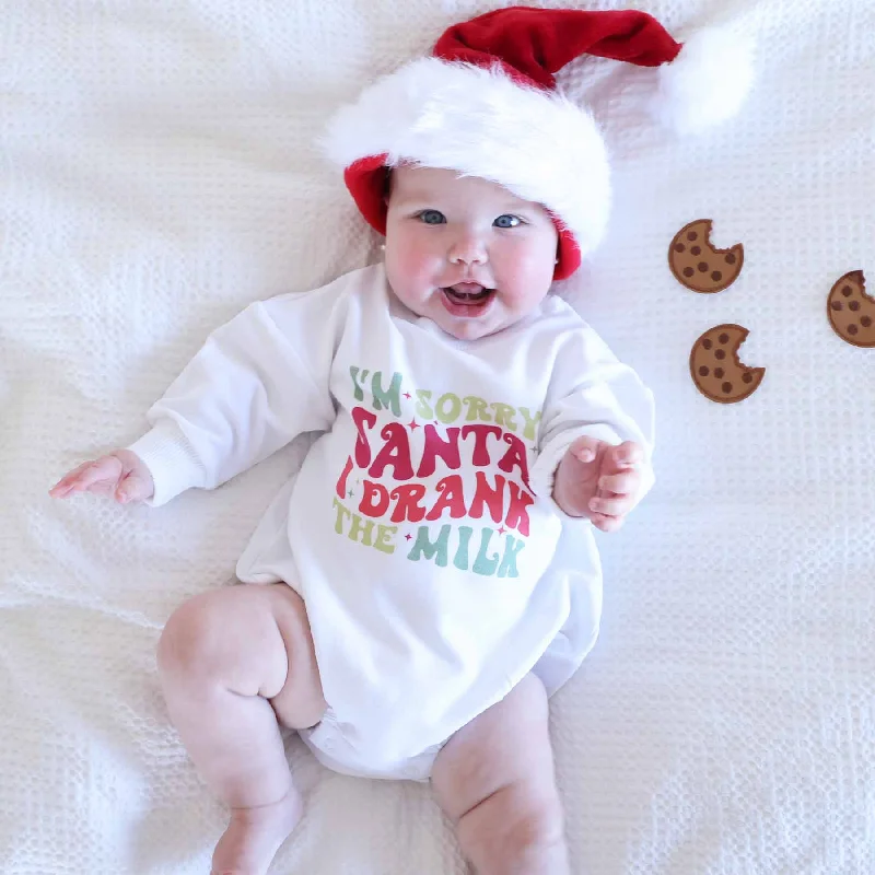 Sorry Santa Sweatshirt Bubble Romper | White