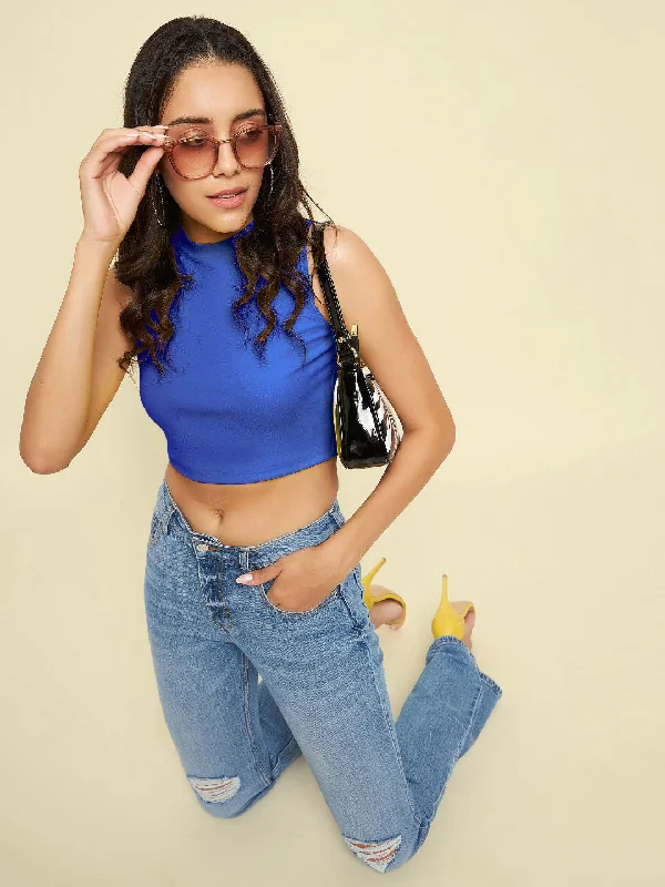 Cotton Stretchable High Neck Crop Top