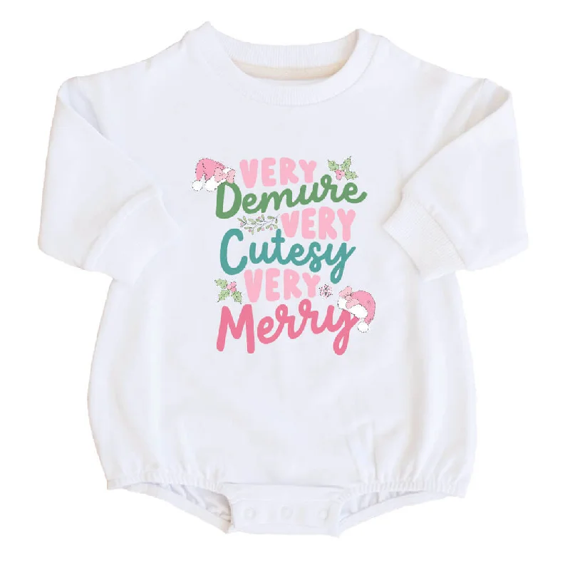 Very Demure Sweatshirt Bubble Romper | White