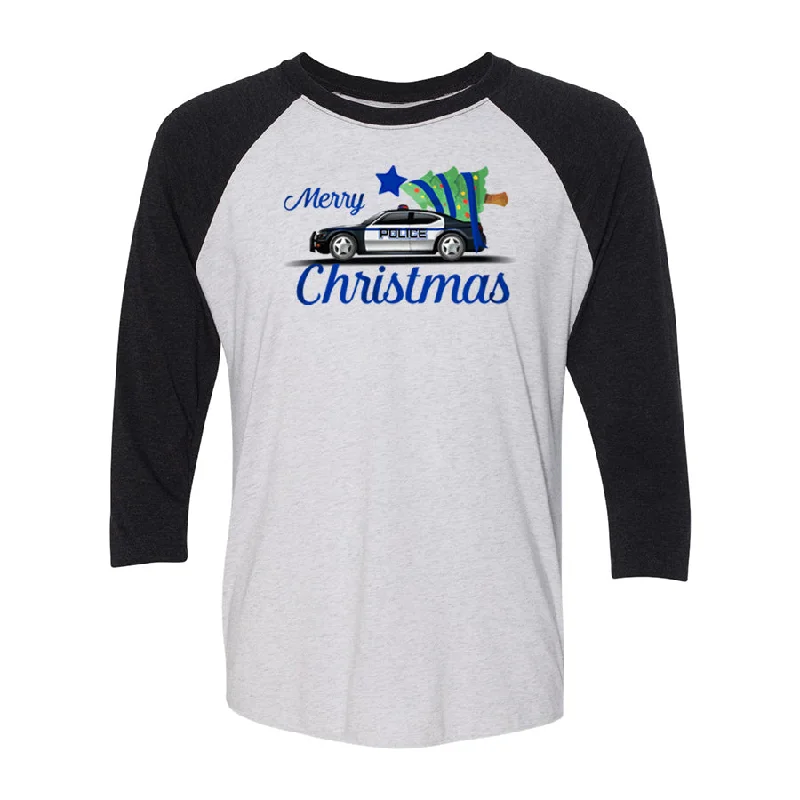 Thin Blue Line - Christmas, Raglan 3/4 Sleeve T-Shirt - Unisex