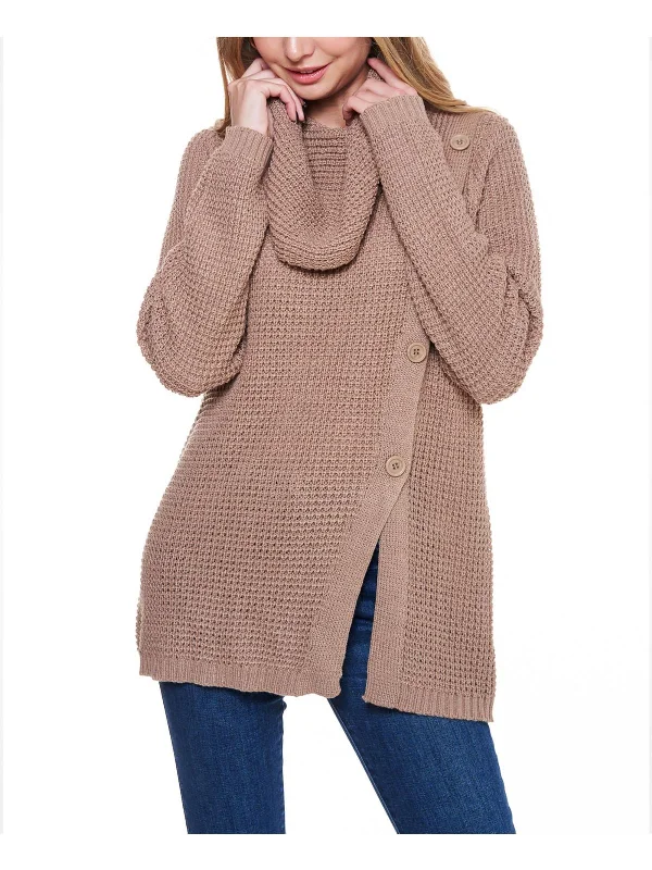 Womens Waffle Cowl Neck Pullover Sweater