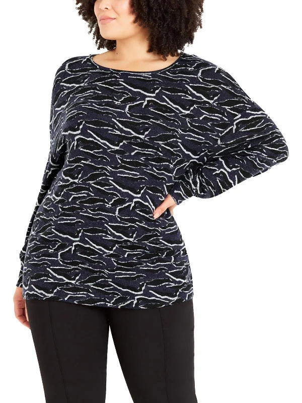 Plus Womens Zebra Print Relaxed Fit Pullover Sweater