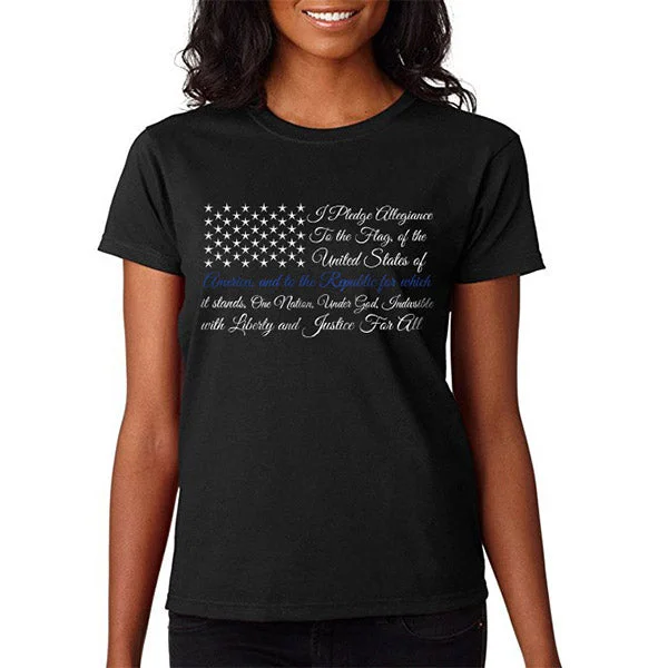 Women's T-Shirt - Thin Blue Line Pledge of Allegiance Flag