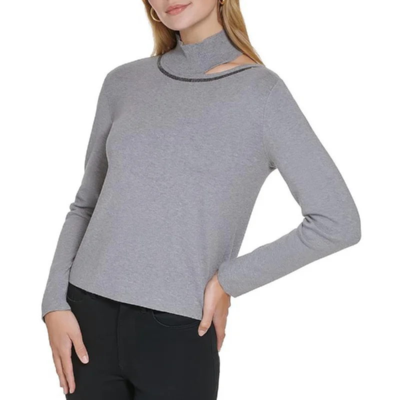 Womens Sequined Mock Neck Pullover Sweater