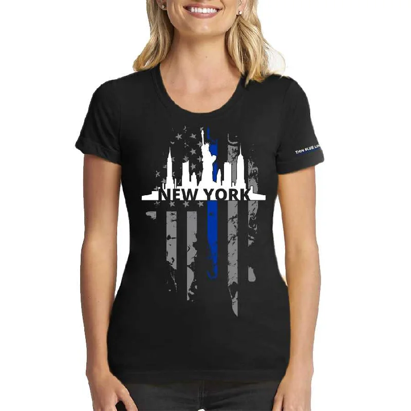 Women's T-Shirt, Thin Blue Line New York City Skyline