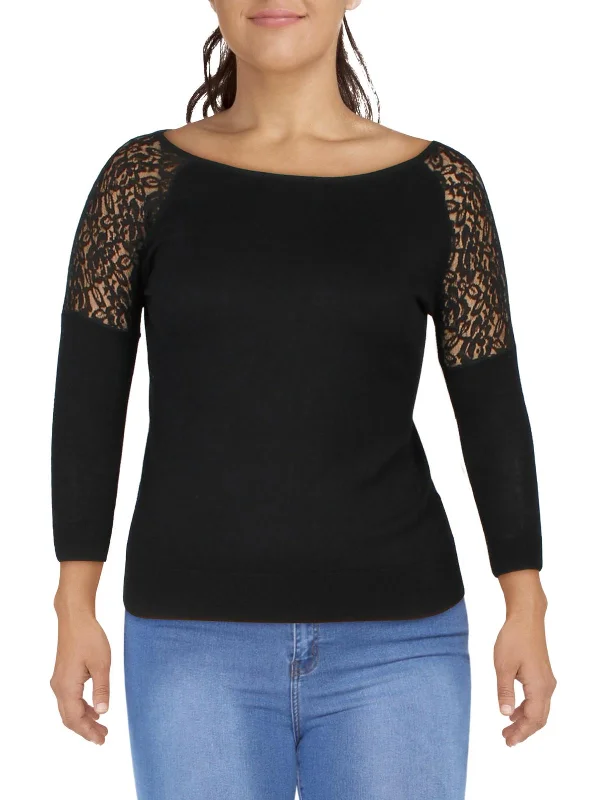 Plus Womens Lace Fitted Pullover Sweater