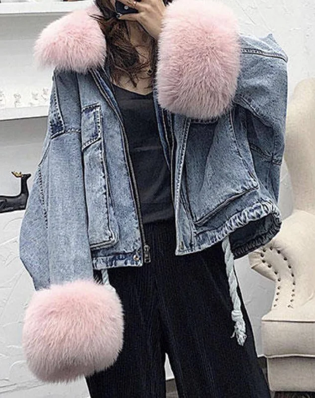 Blue Denim with Pink Fur