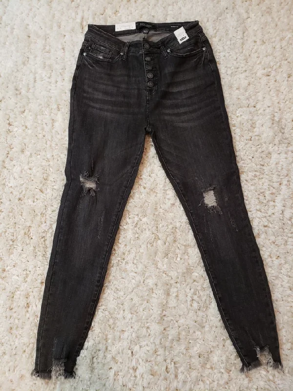 Judy Blue Destroyed Button Fly Black Skinny