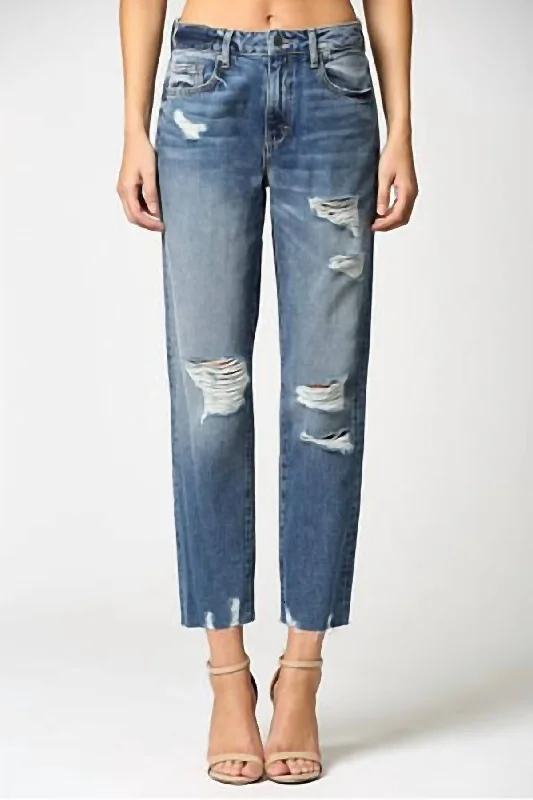 Tracey Distressed Straight Jean In Medium Wash