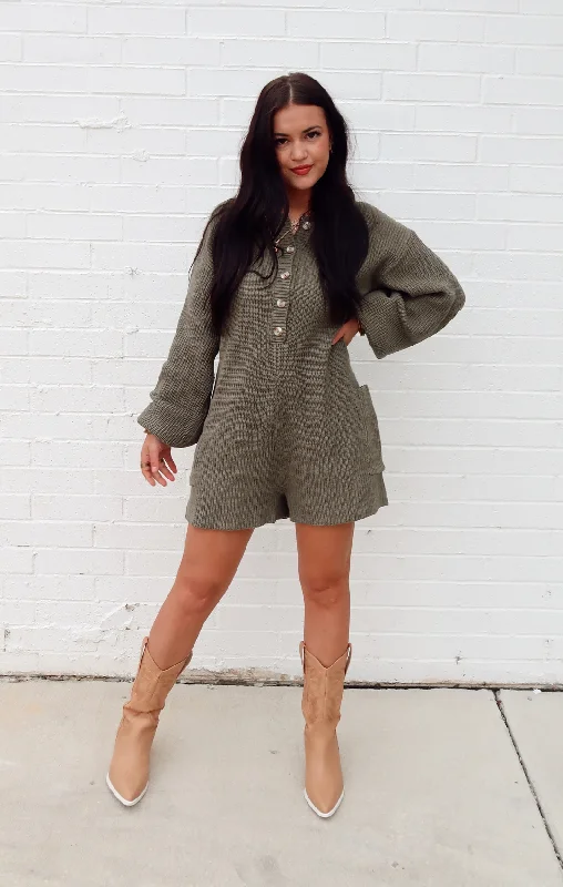 Button Up Long Sleeve Romper