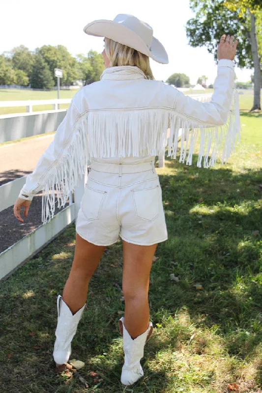 Wyoming Western Fringe Romper - White