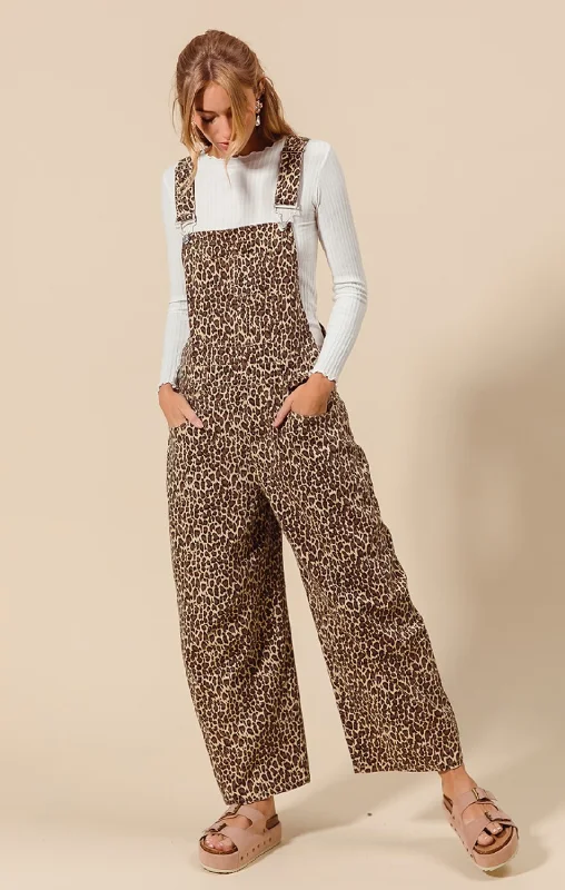 Denim Leopard Overalls