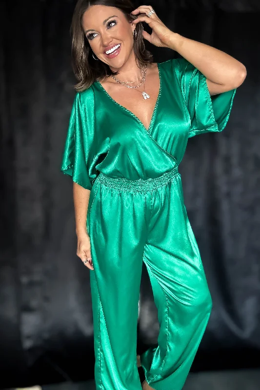 Emerald Holiday Satin Jumpsuit