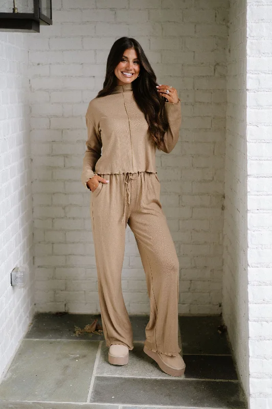 Exposed Seam Pants Set-Camel