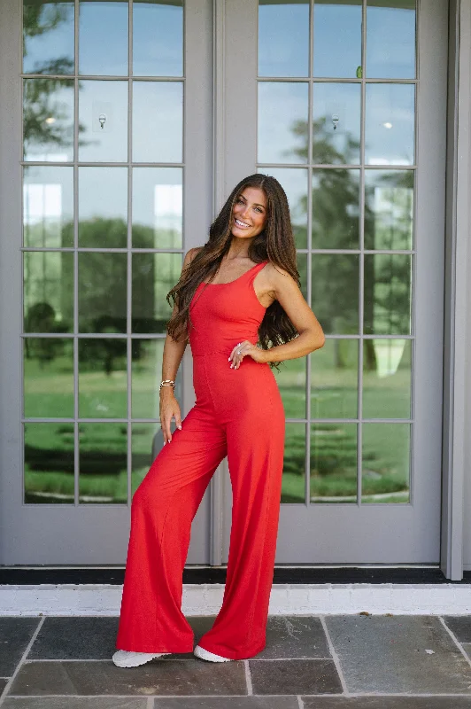 Kelson Wide Leg Jumpsuit- True Red