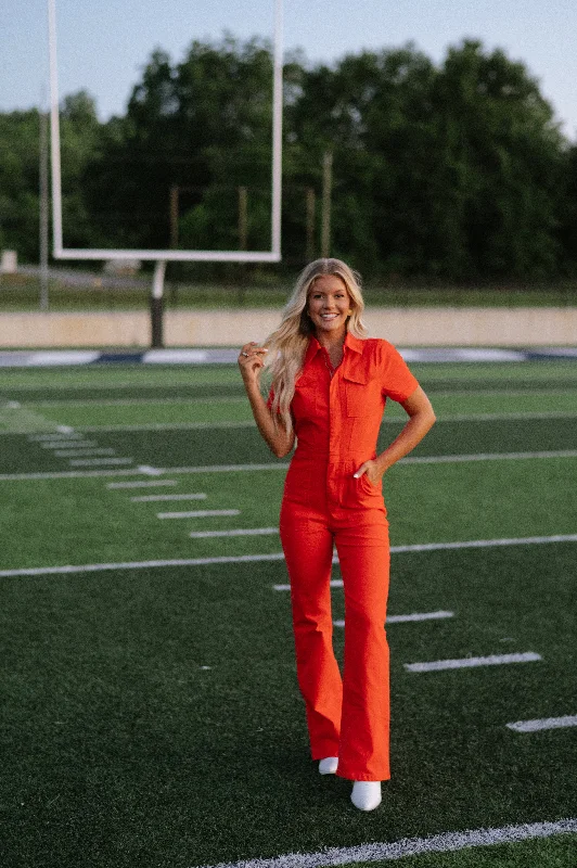 Kristina Utility Jumpsuit-Orange Red