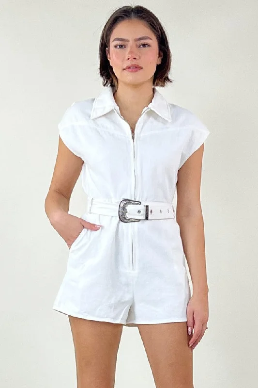 Jennie Belted Romper - White