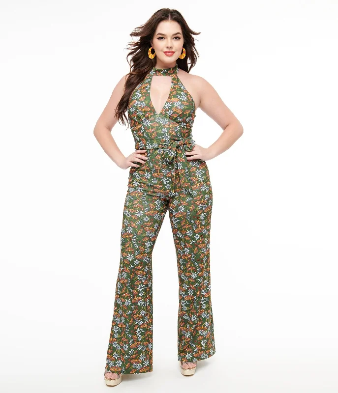 Smak Parlour 1960s Green & Orange Mushroom Glamour Goddess Jumpsuit