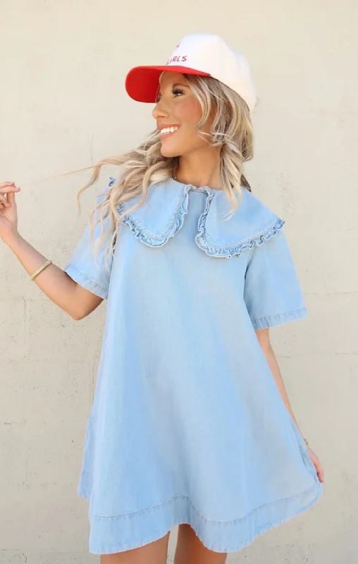 Ruffle Collared Denim Mini Dress