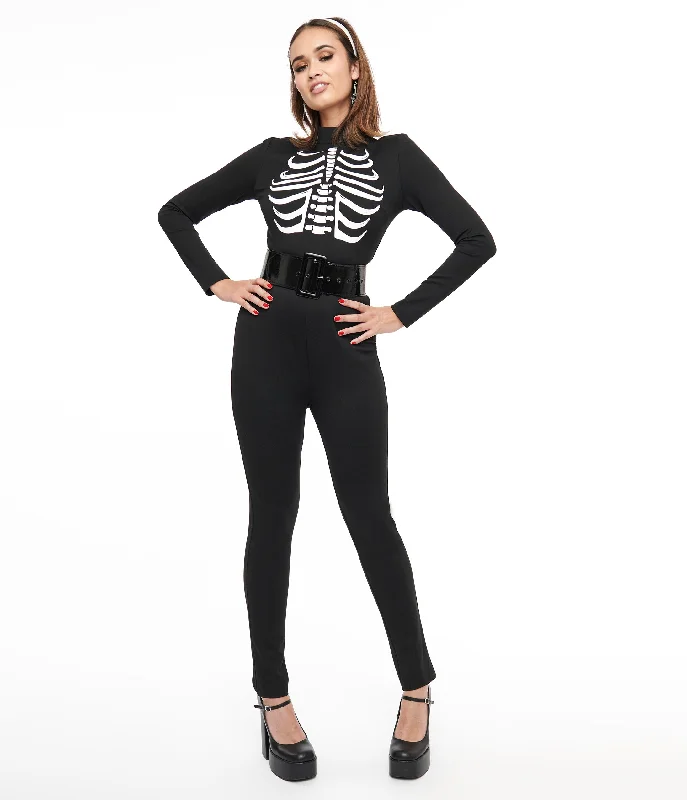 Smak Parlour 1960s Black & White Skeleton Glow in the Dark Jumpsuit