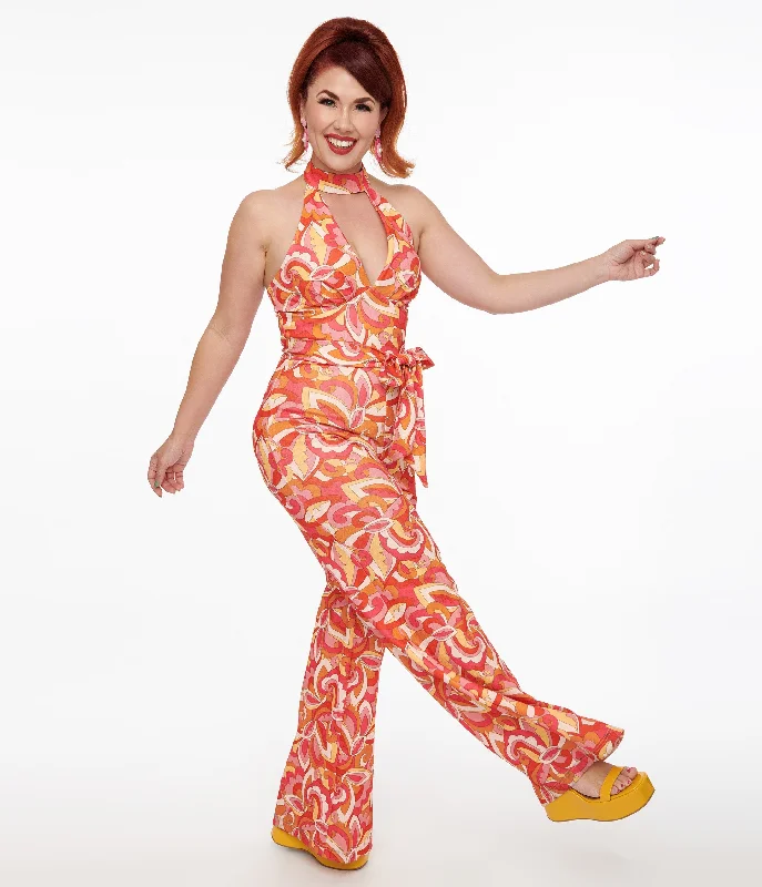 Smak Parlour 1960s Orange Psychedelic Paisley Glamour Goddess Jumpsuit