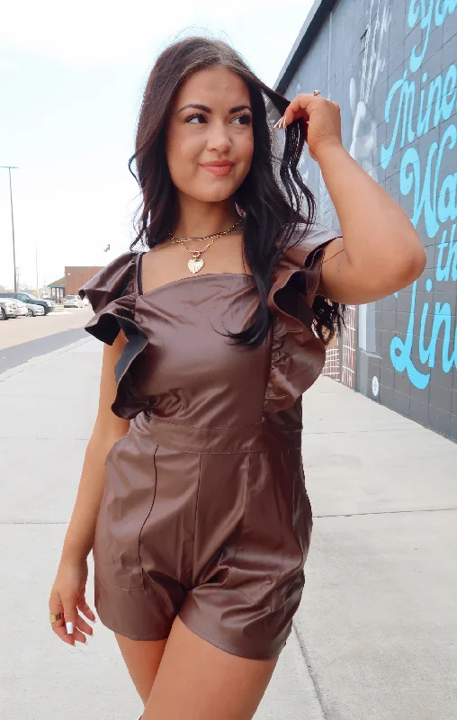 Square Neck Faux Leather Romper