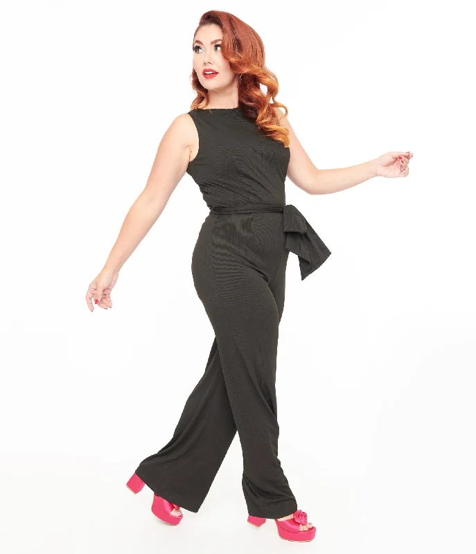 Unique Vintage 1950s Black Boat Neck Jumpsuit