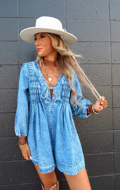 V-Neck Puff Long Sleeve Romper