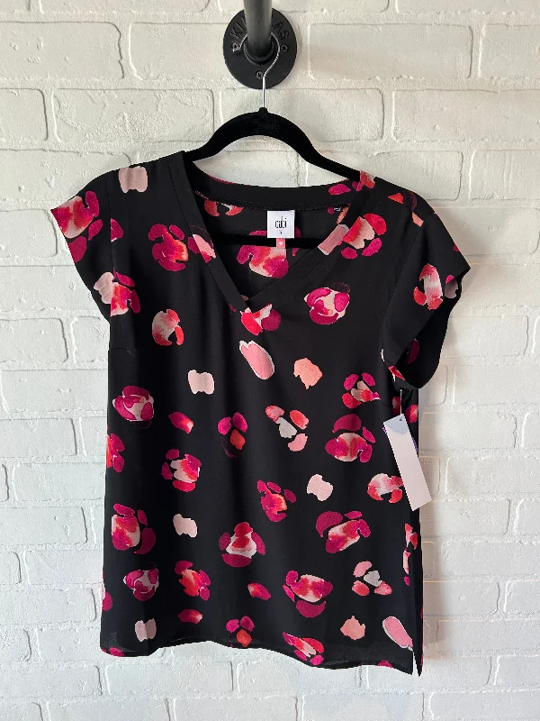 Top Short Sleeve By Cabi In Black & Pink, Size: S