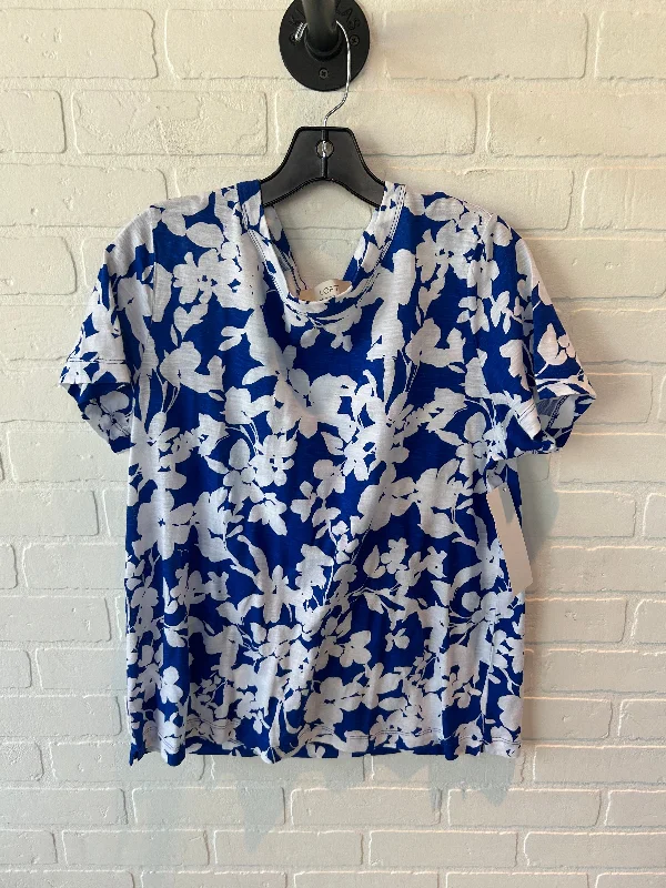 Top Short Sleeve By Loft In Blue & White, Size: L