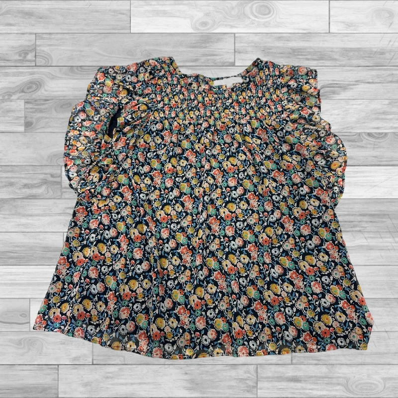 Top Short Sleeve By Loft In Floral Print, Size: L