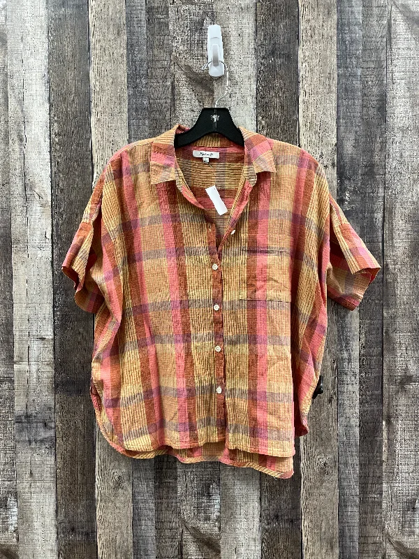 Top Short Sleeve By Madewell In Plaid Pattern, Size: S