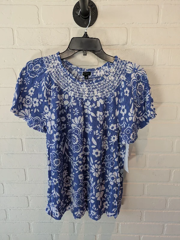 Top Short Sleeve By Talbots In Blue & White, Size: M