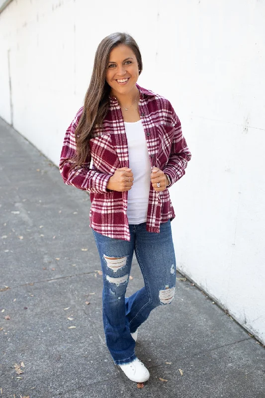 Burgundy Plaid Wool Blend Shacket