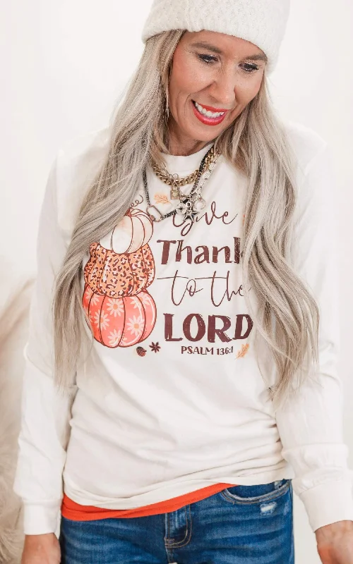 Give Thanks to the Lord Garment Dyed Long Sleeve Graphic Top - Final Sale