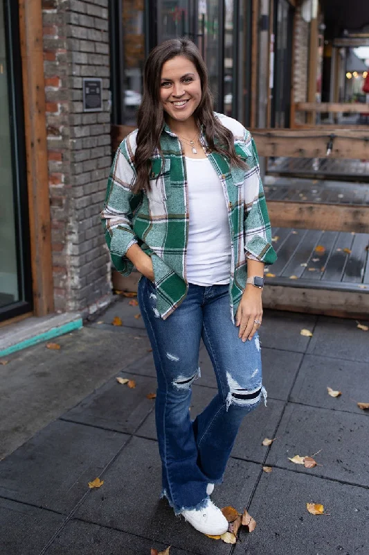 Green Plaid Flannel Shacket (SM-XL)