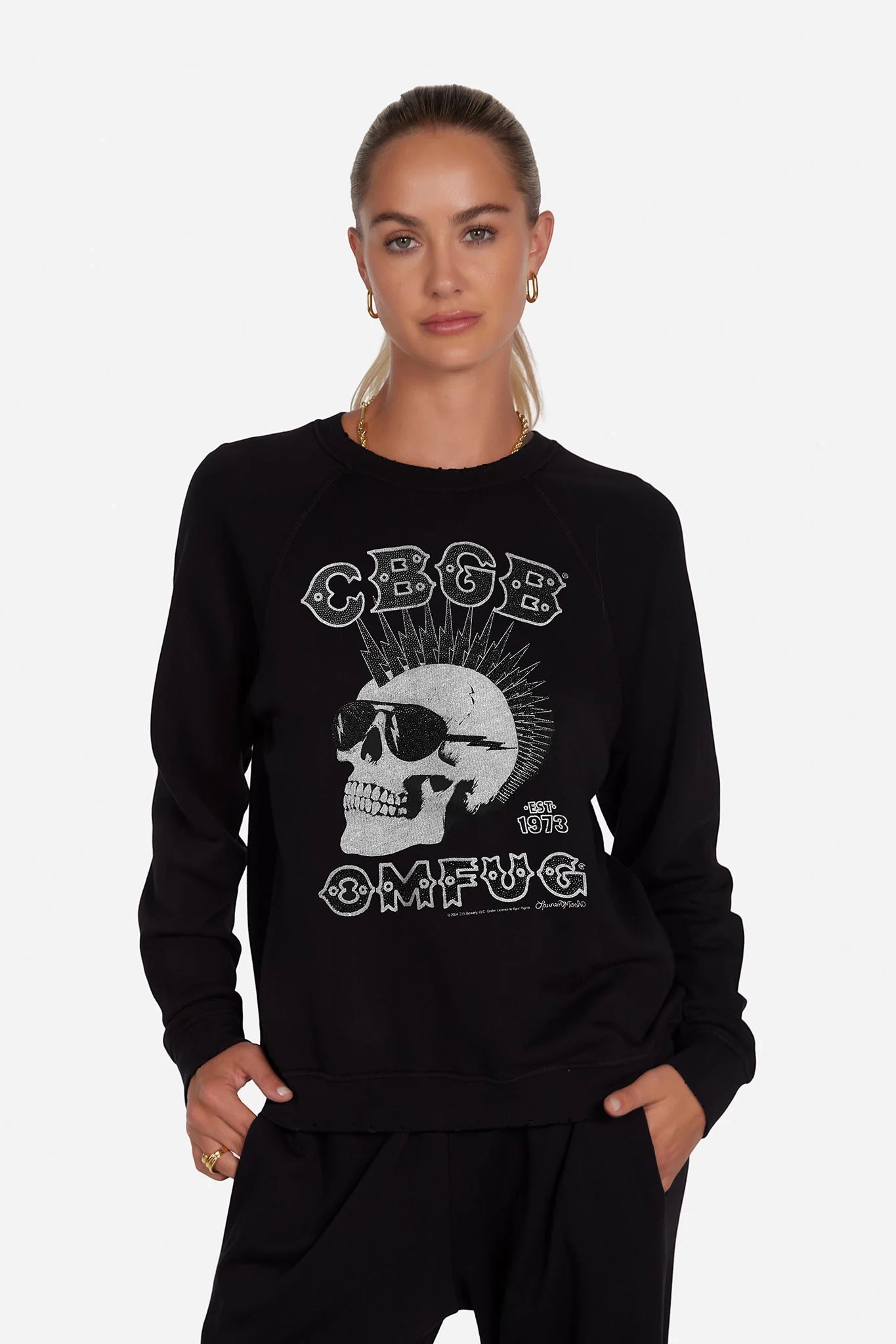 Lauren Moshi Anela CBGB Crystal Skull Shirt