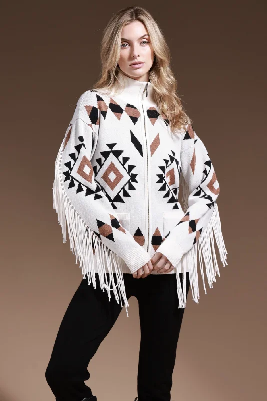 Minnie Rose Aztec Fringe Jacket