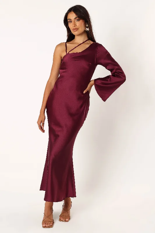 Moly One Shoulder Midi Dress - Wine