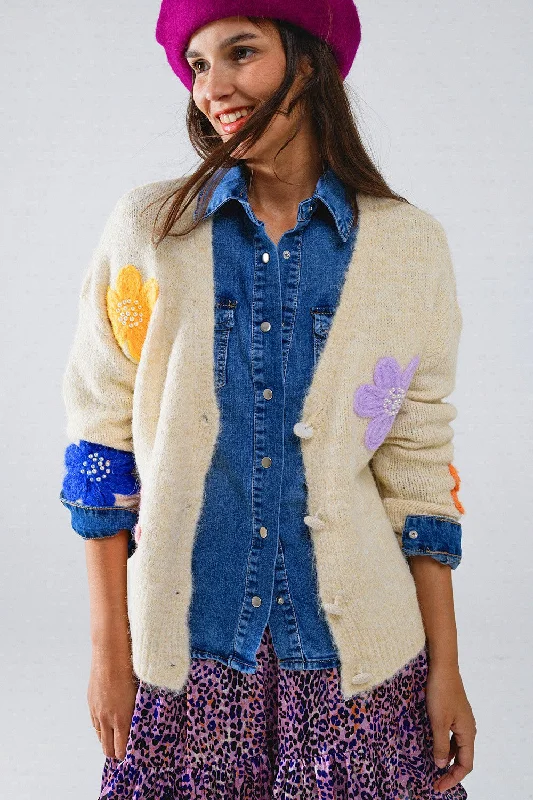 Q2 Embroidered Flower Cardigan