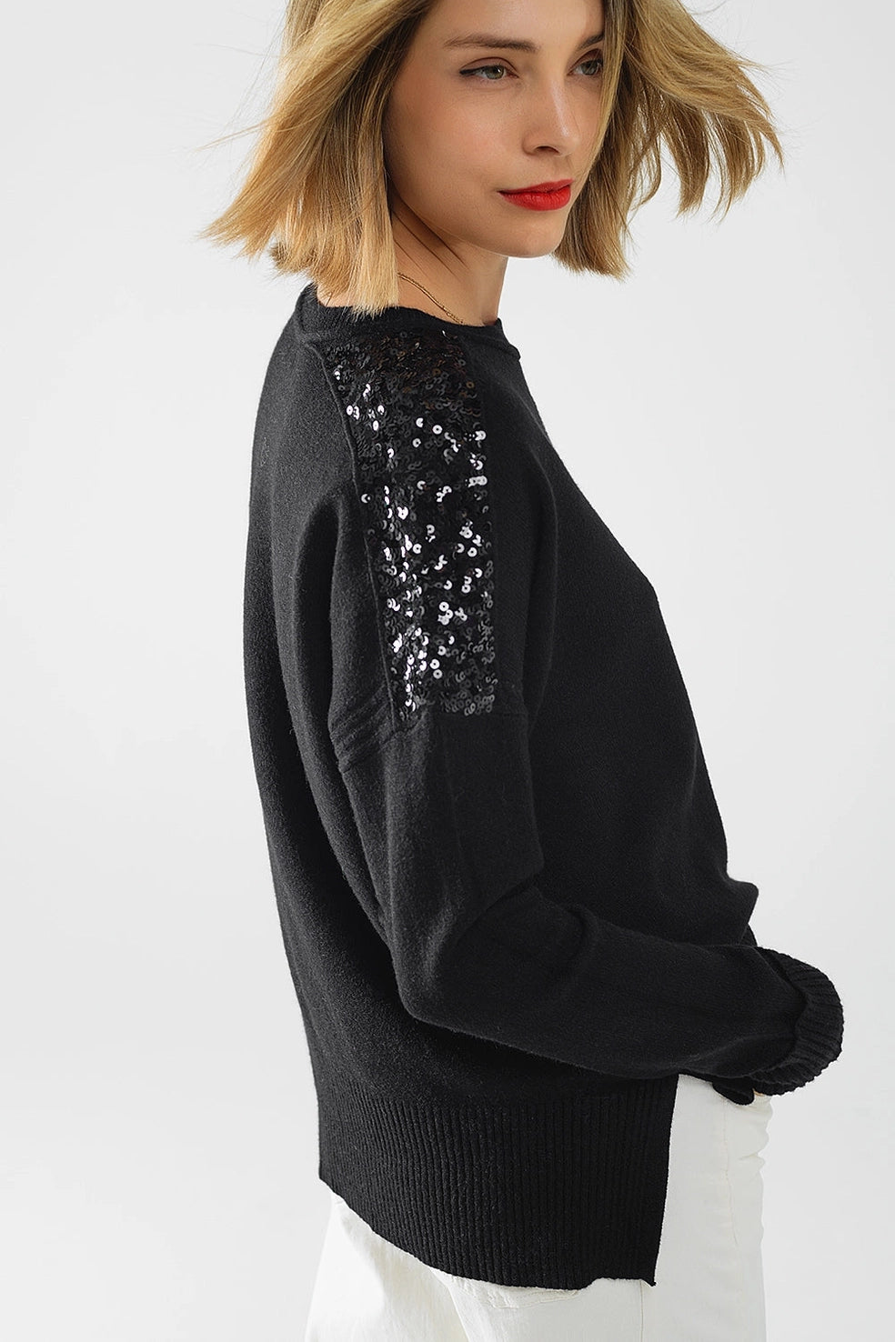 Q2 Sequin Shoulder Sweater